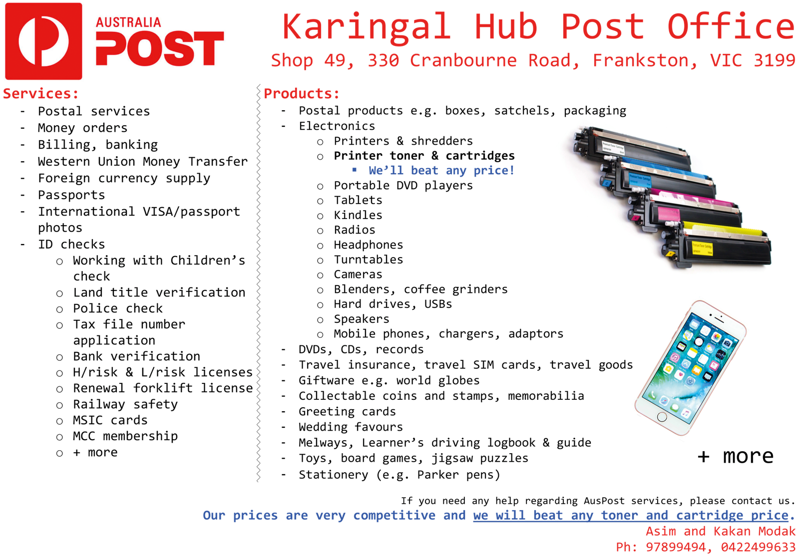 Karingal Hub Post Office ad in BPSCV Durga Puja 2018 magazine